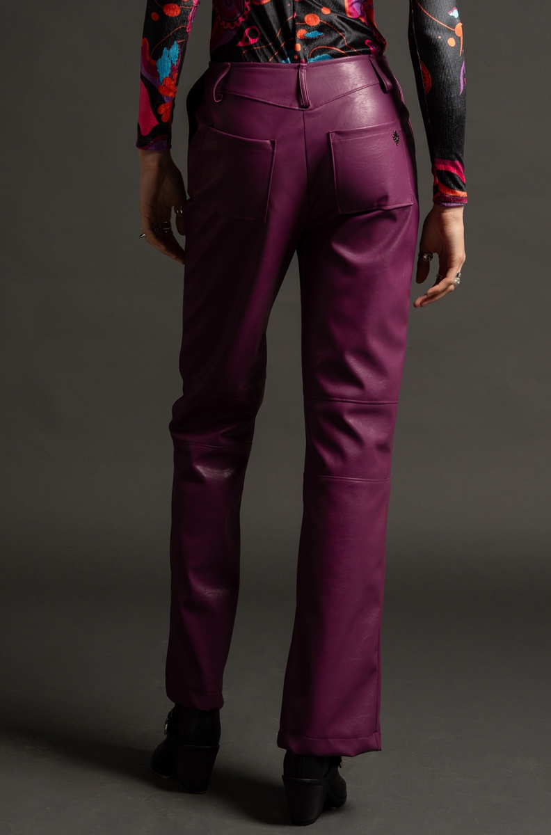 LIBRE STRAIGHT PANTS-Purple Eco Leather