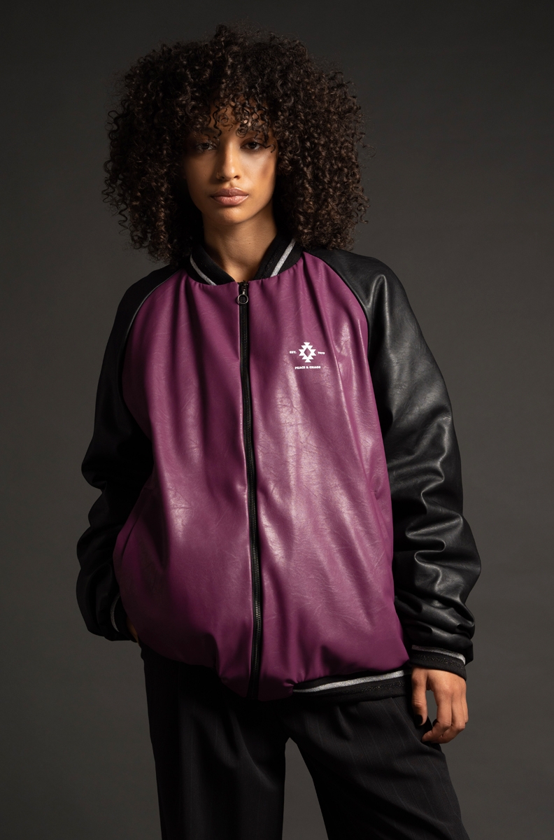 SERPENT BOMBER-Black&Purple Eco Leather