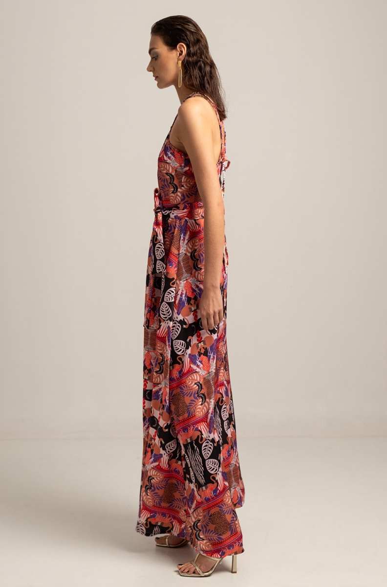 FRACTAL SILKY MAXI DRESS-STRAP DETAILS