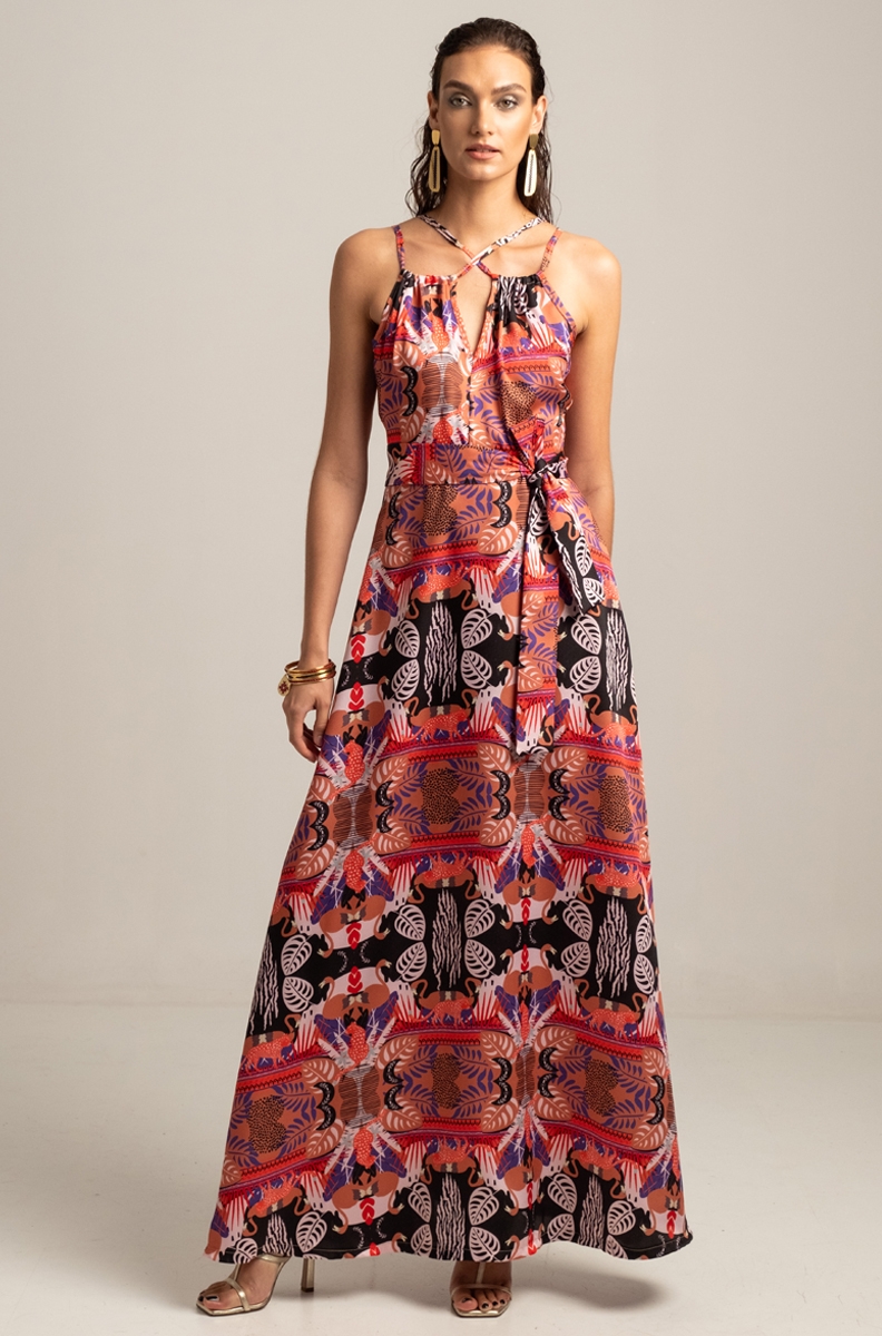 FRACTAL SILKY MAXI DRESS-STRAP DETAILS