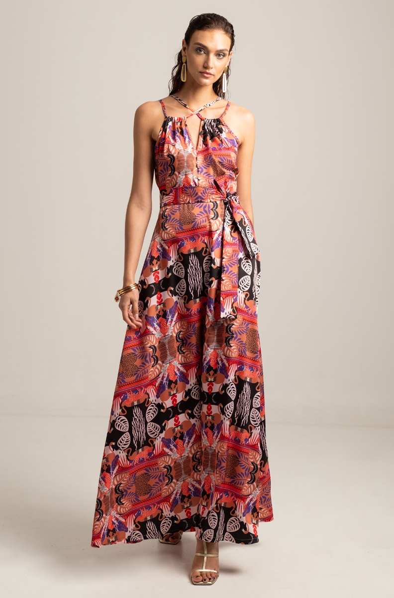 FRACTAL SILKY MAXI DRESS-STRAP DETAILS