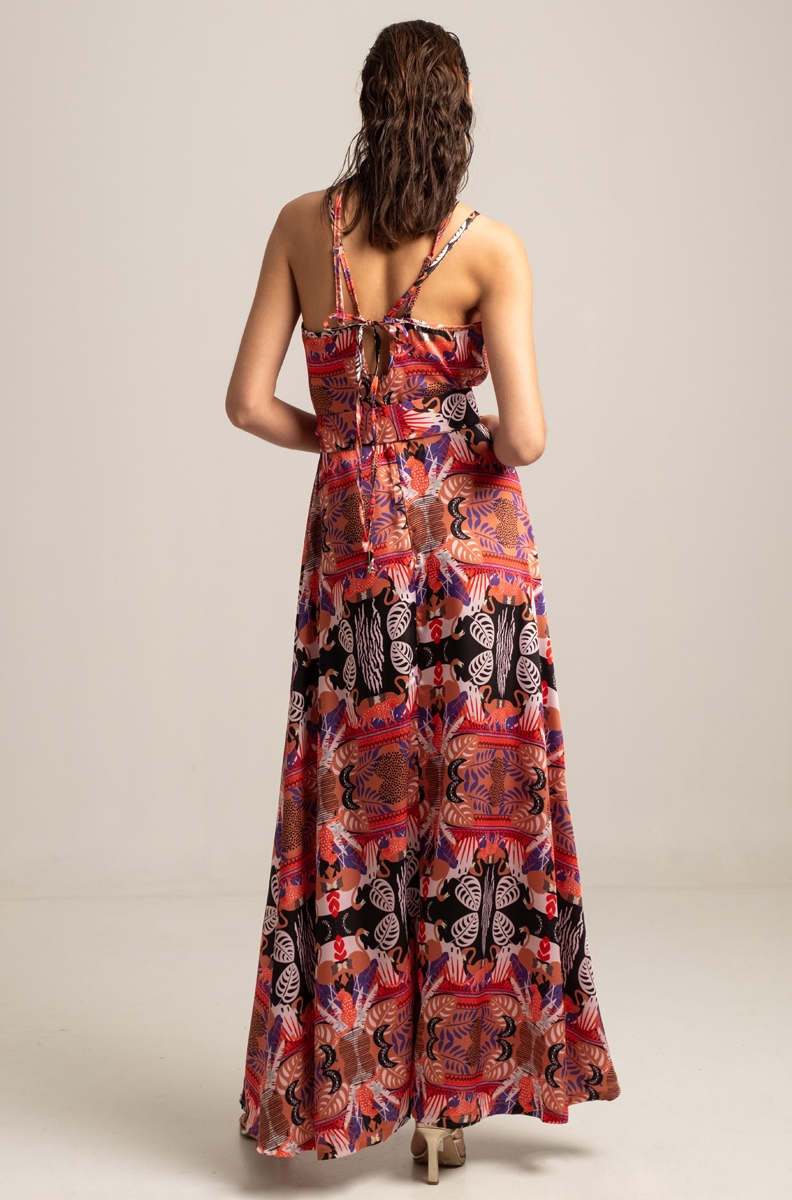 FRACTAL SILKY MAXI DRESS-STRAP DETAILS