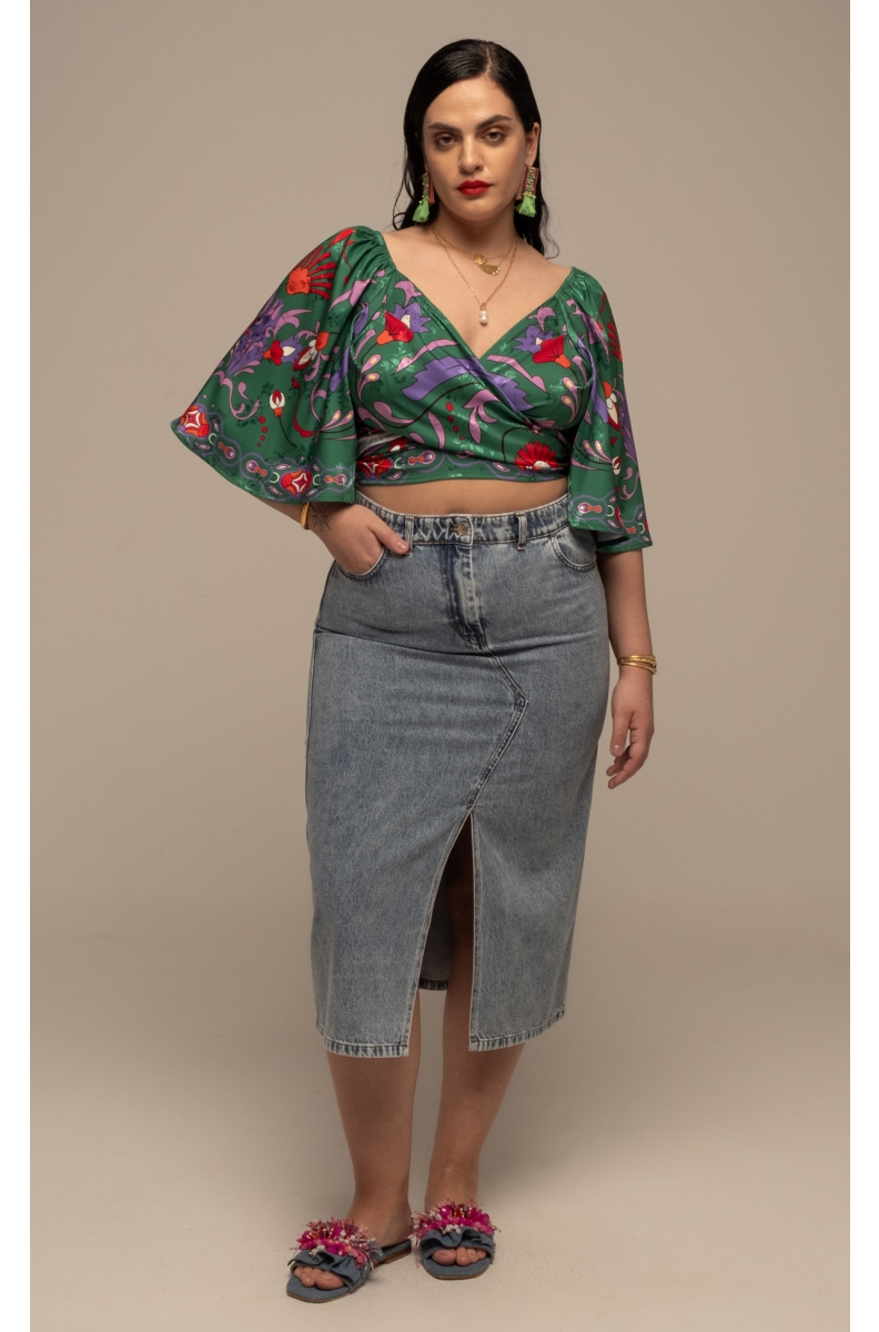 ALOE WRAP CROP TOP - Jacquard
