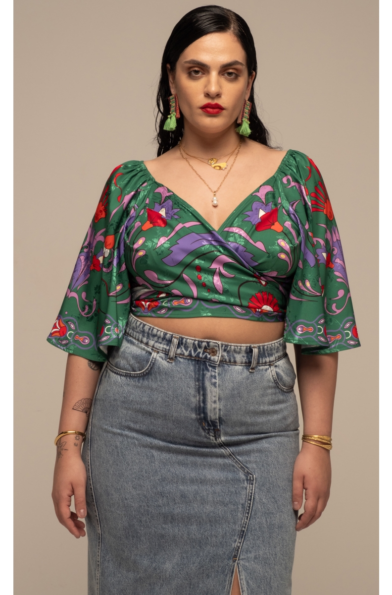 ALOE WRAP CROP TOP - Jacquard