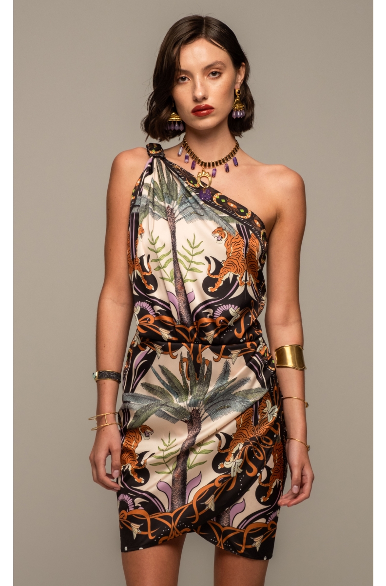ANCESTRESS ONE SHOULDER MINI DRESS - Silky