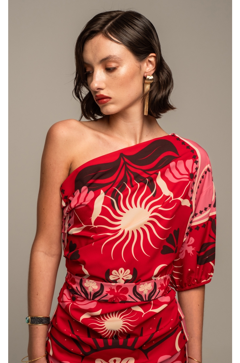 PASSIONFLOWER ONE SHOULDER MINI DRESS