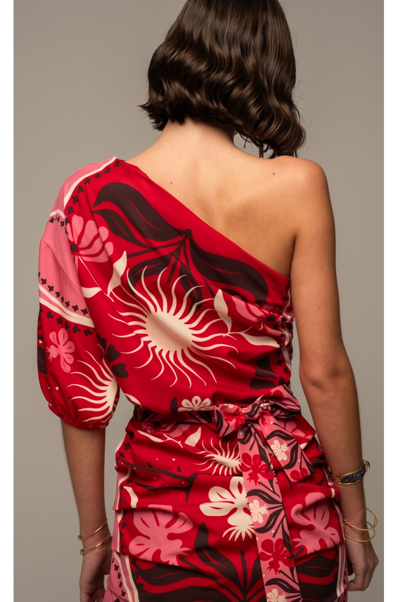 PASSIONFLOWER ONE SHOULDER MINI DRESS