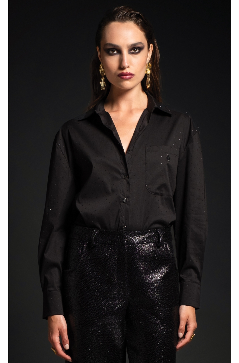 SHIMMER ΠΟΥΚΑΜΙΣΟ - Poplin Cotton, Strass