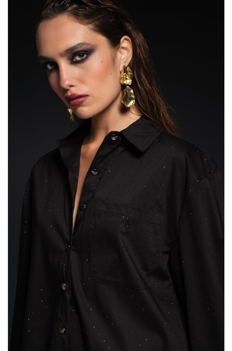 SHIMMER ΠΟΥΚΑΜΙΣΟ - Poplin Cotton, Strass