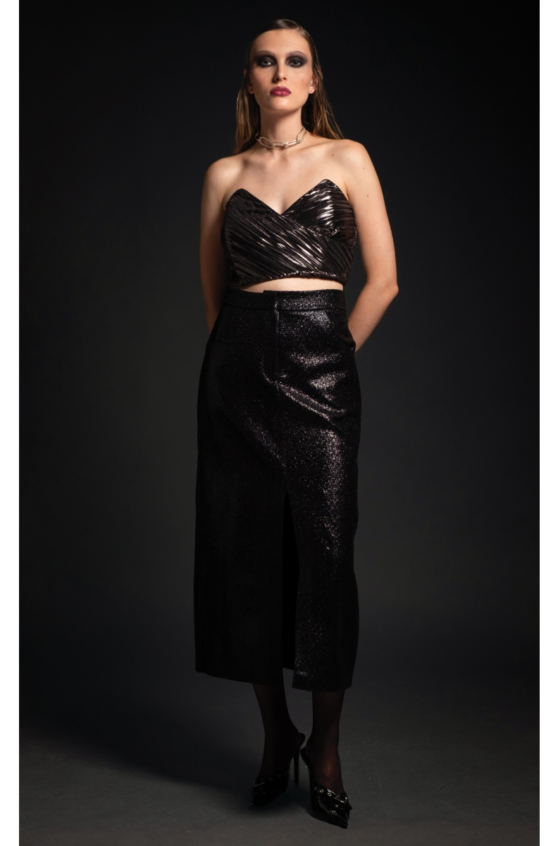 LIQUID SLIT SKIRT - Patent croco effect