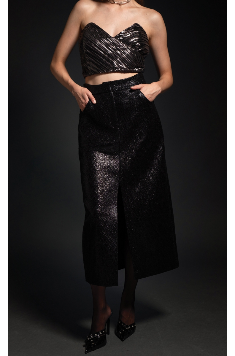 LIQUID SLIT SKIRT - Patent croco effect