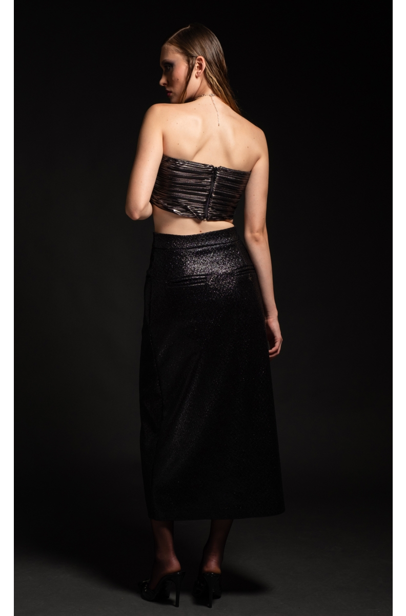 LIQUID SLIT SKIRT - Patent croco effect