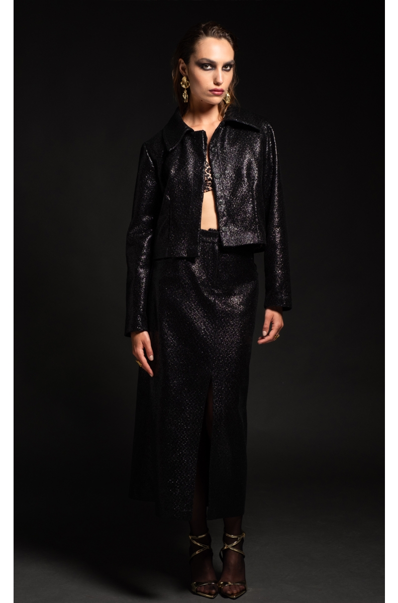 LIQUID SLIT SKIRT - Patent croco effect