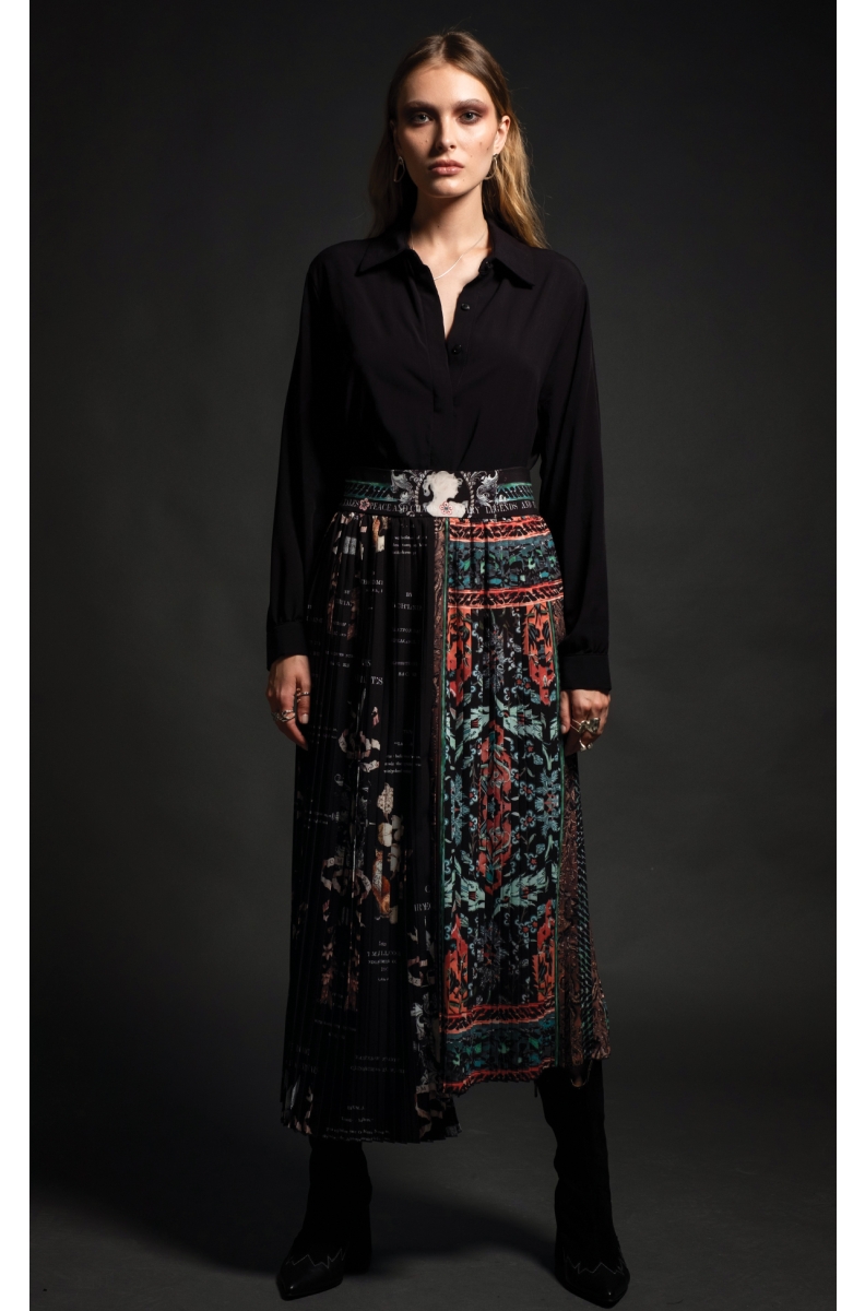PIXIE & NEOGOTHIC PLEATED ASYMMETRIC SKIRT