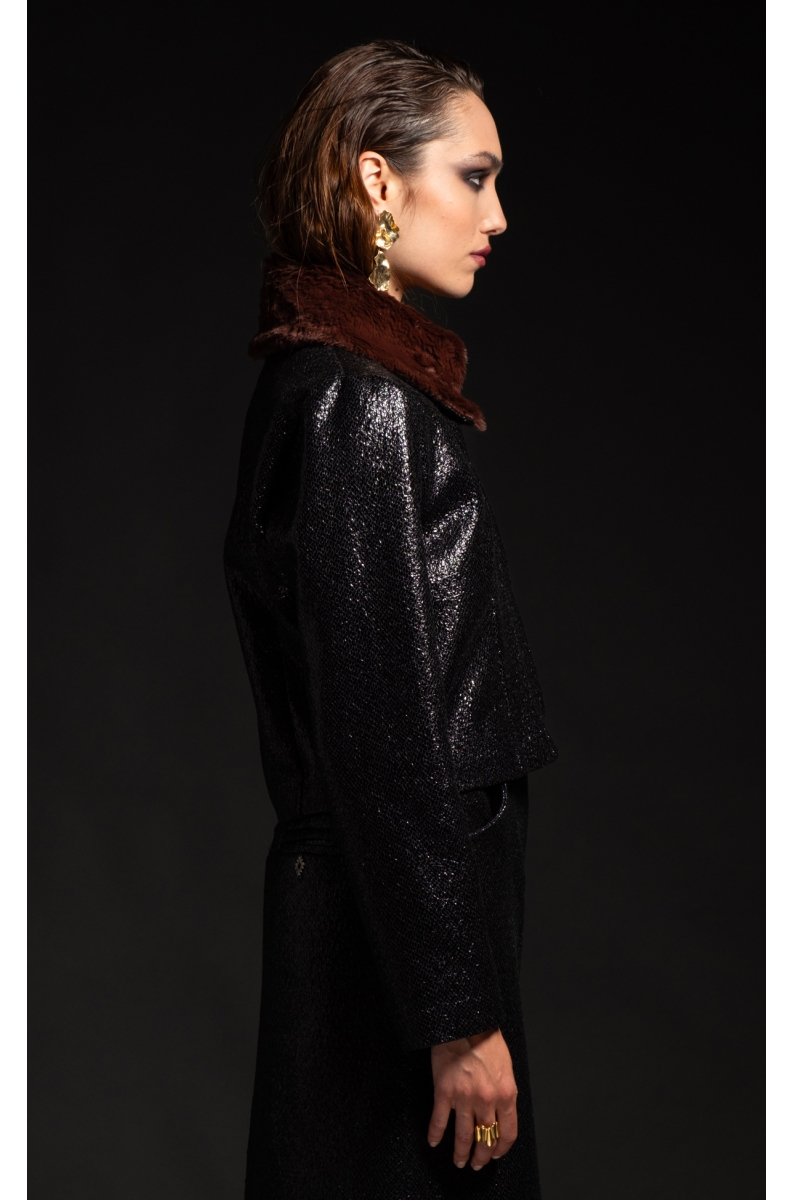 LIQUID ΤΖΑΚΕΤ - Patent croco effect, Eco-Fur Collar