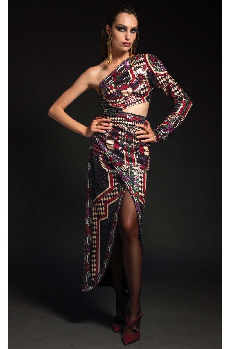 ETERNAL ONE SHOULDER SLIT DRESS - Sequin