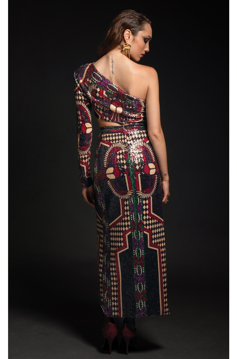 ETERNAL ONE SHOULDER SLIT DRESS - Sequin