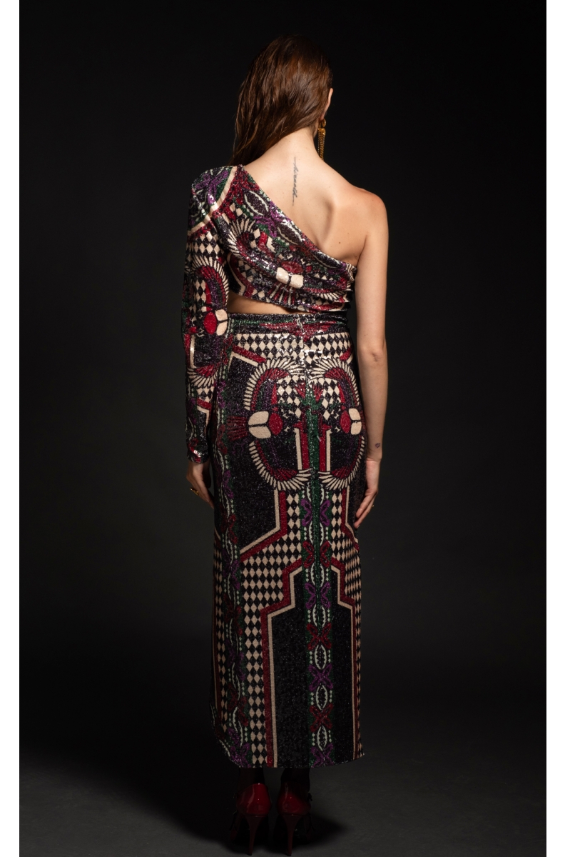 ETERNAL ONE SHOULDER SLIT DRESS - Sequin